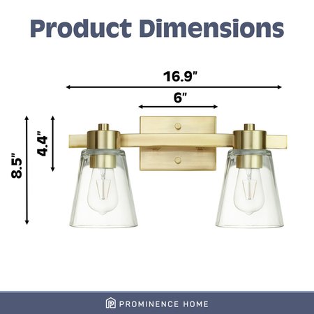 Prominence Home Fairendale, Two Light Soft Gold Bathroom Vanity Light with Clear Glass 51530-40